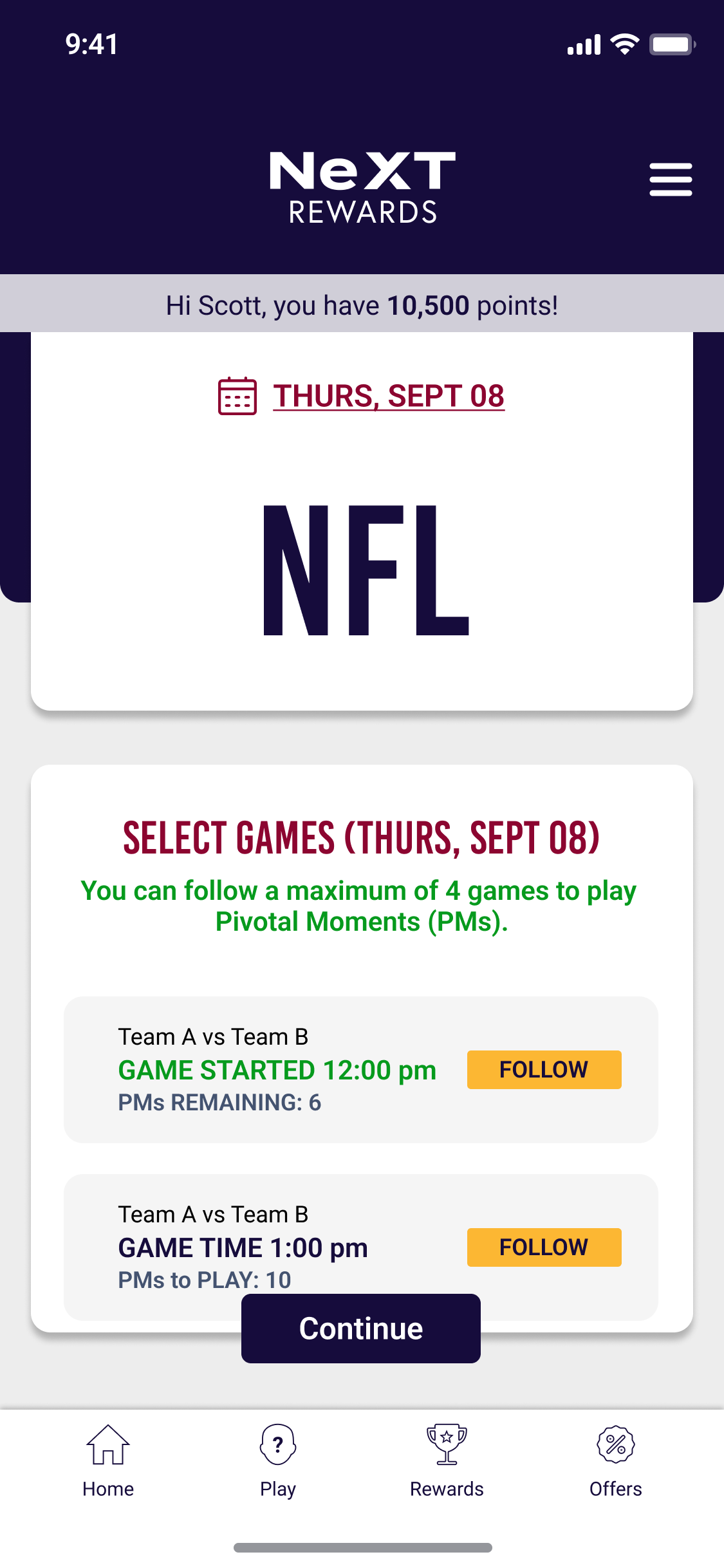 Select Games to Follow